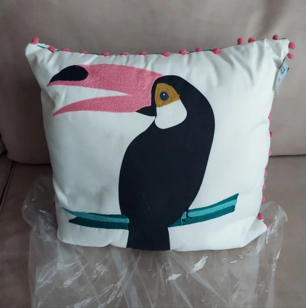 Toucan Coastal Tropical Oversized XL Embroidered Accent Pillow BNWT RETIRED 2021